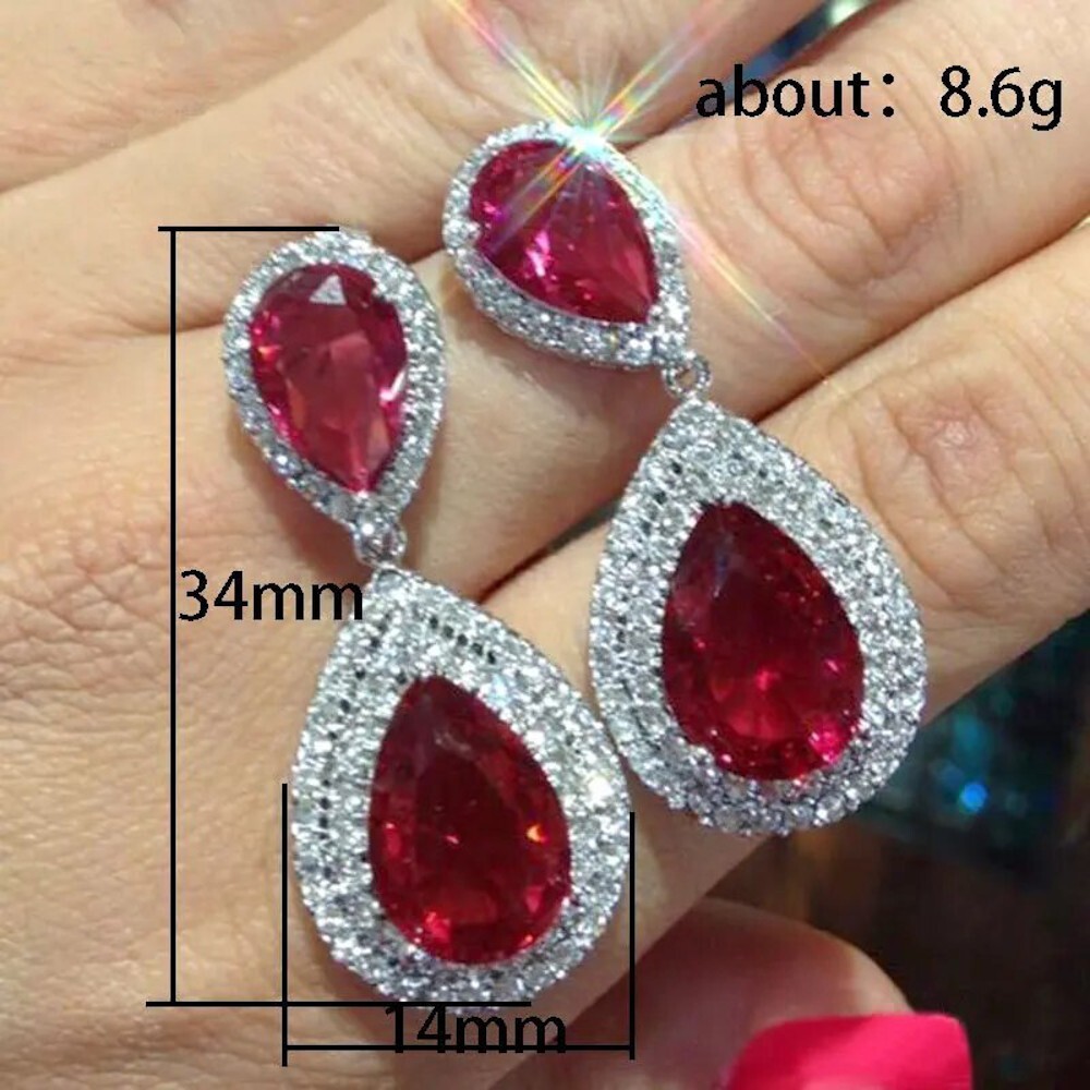 AAA Cubic Zirconia Luxury Red Drop Sparkling Hanging Earrings Wedding Jewelry