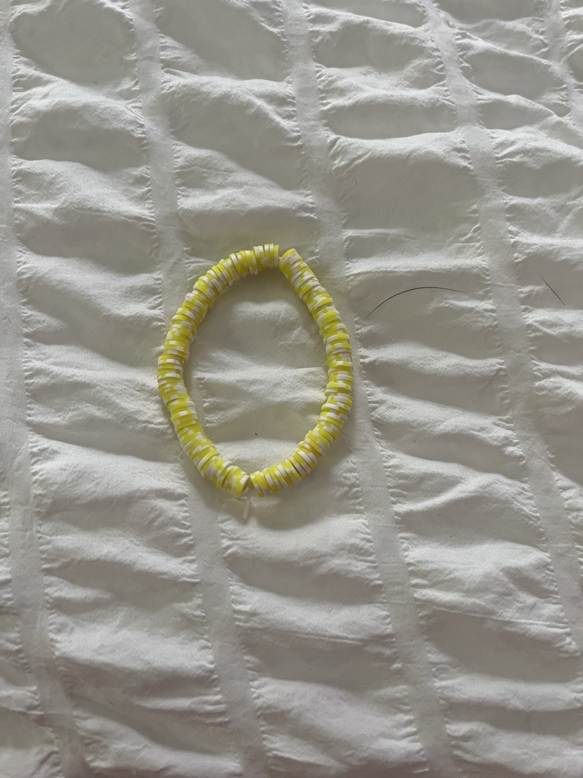Yellow & White Plastic Round Beaded Stretch Bracelet Slip-On, Sizable No Stone