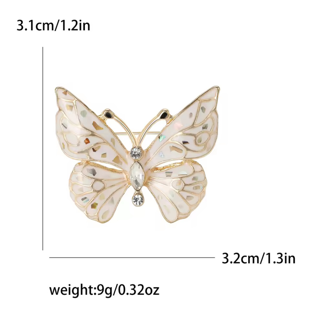Sparkly White Shell Butterfly Brooch Rhinestone Gold Spring Summer Jewelry Gift