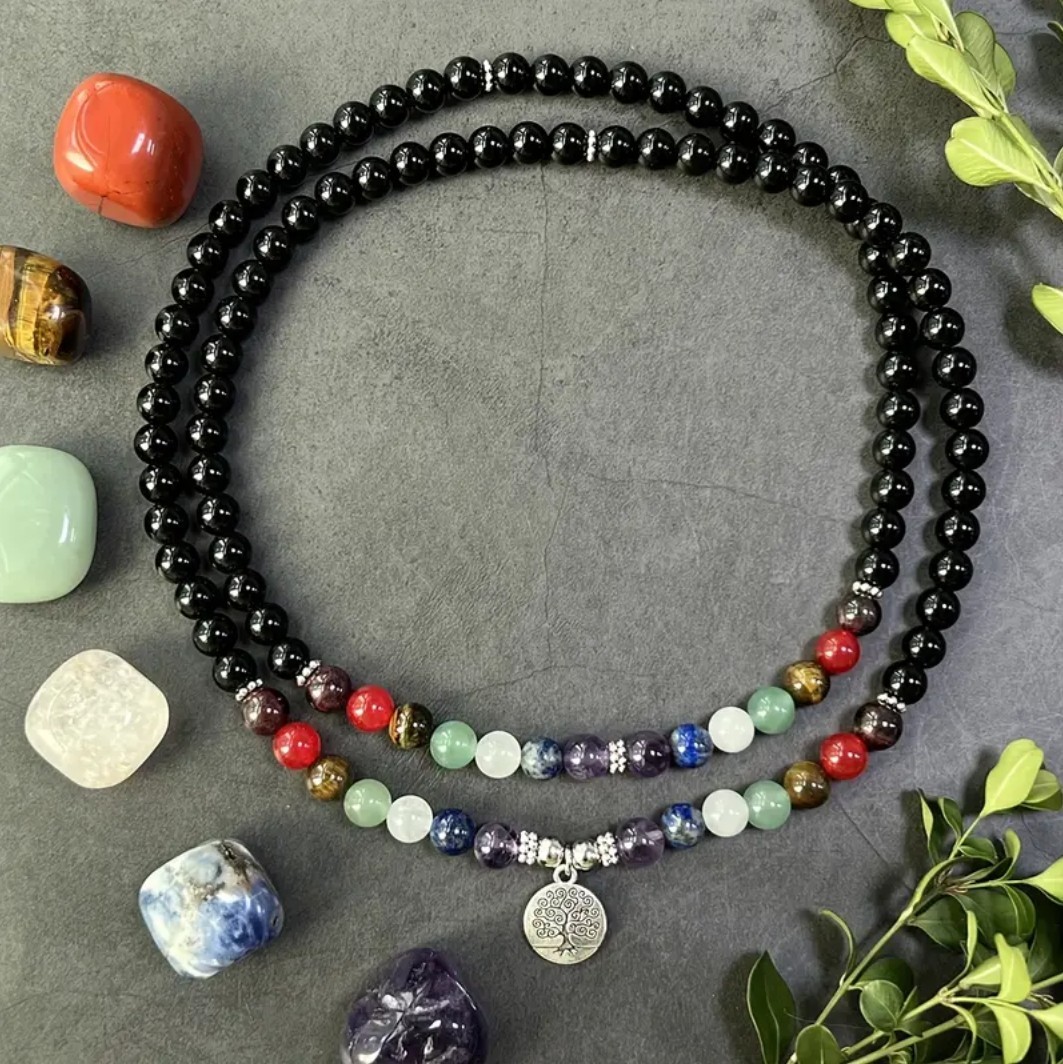 Bohemian Style Chakra 108 Bead Meditation Necklace – Featuring the Tree of Life