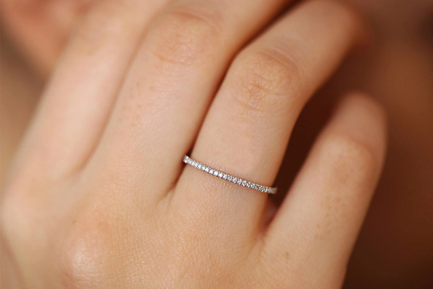 Micro Pave Ring Simulated Zirconia Tension Setting Band Stackable Jewelry
