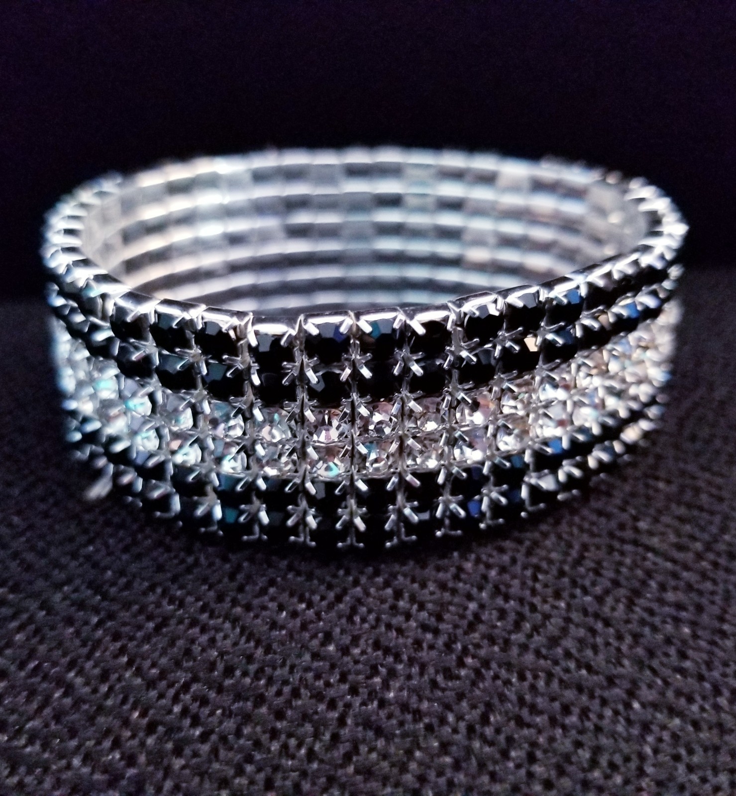 Black Silver Rhinestone Stretch Bracelet Crystal Pageant Prom Drag Jewelry