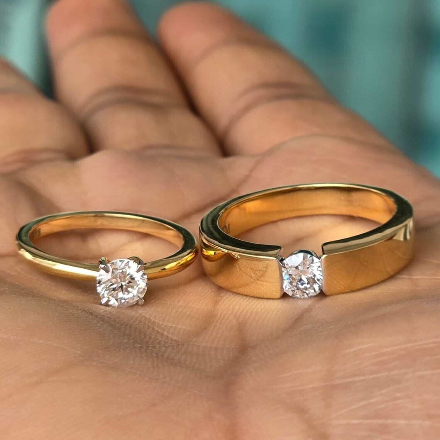 2Ct Round Cut Simulated Diamond Bridal Set Unisex Ring In 14K Yellow Gold Plated