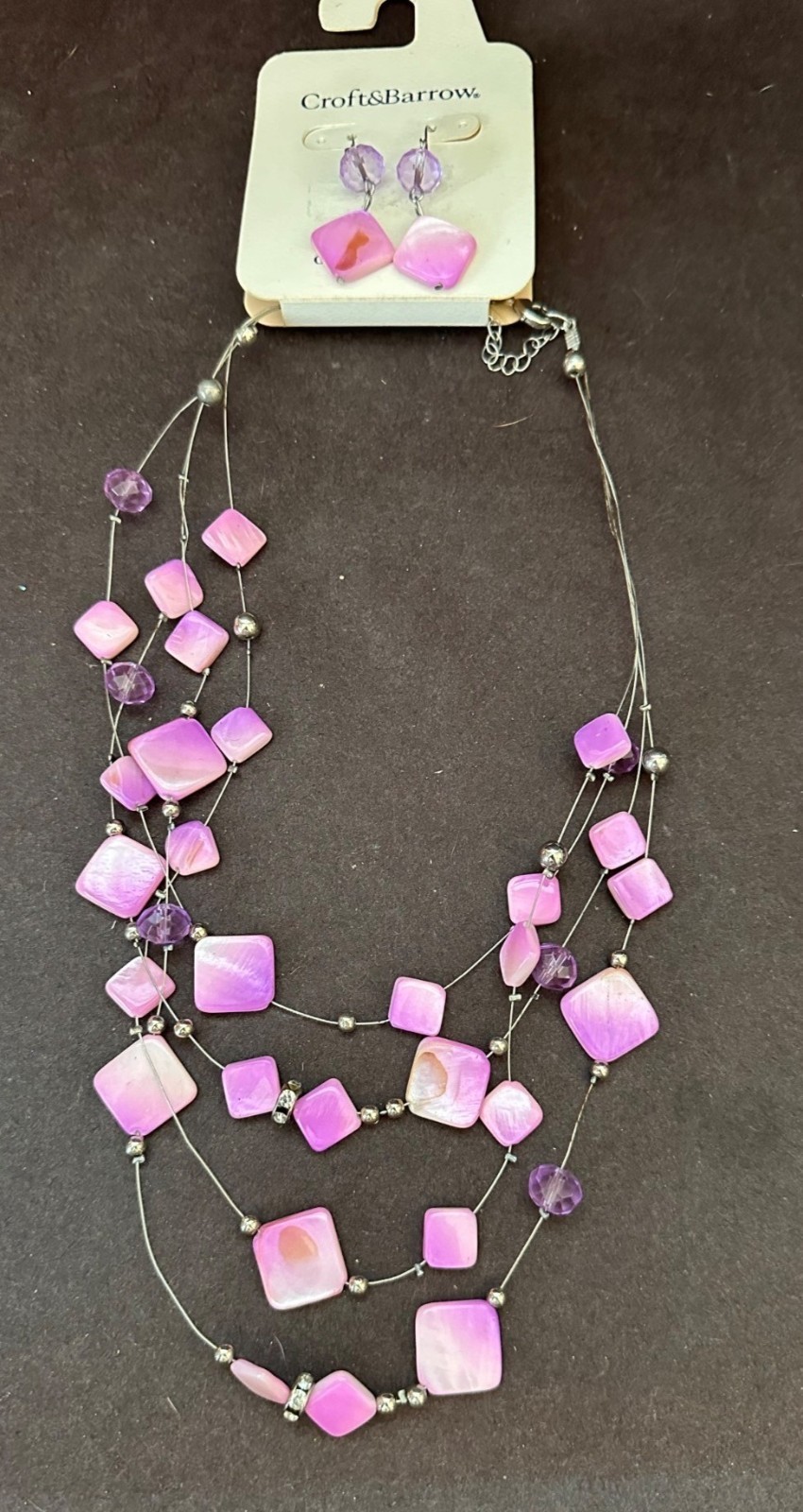 Croft & Barrow Purple Genuine Shell Beaded Necklace & Earring Set