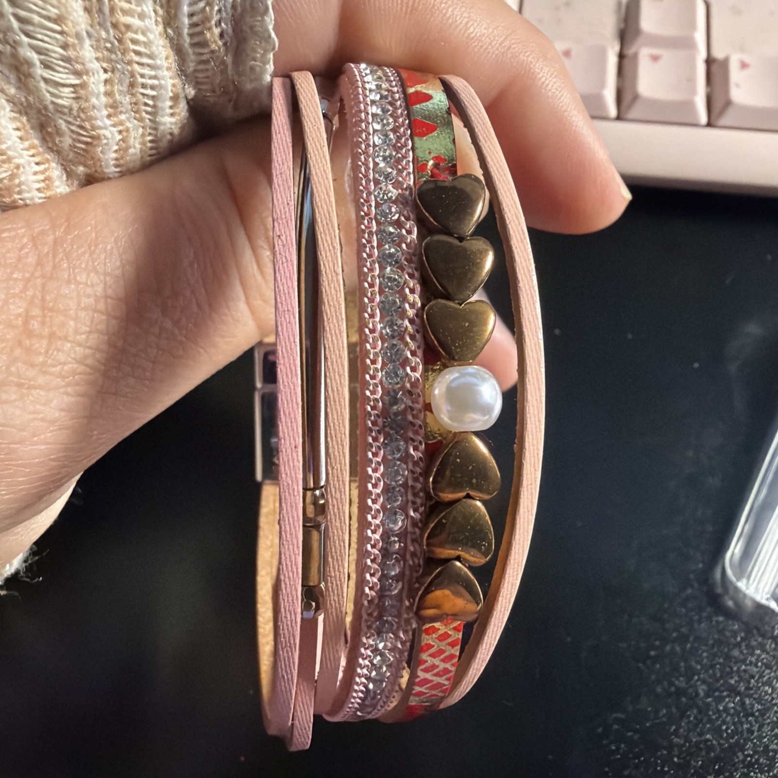 Ryze Magnetic Closure Cuff Multi Leather Beaded Bracelet