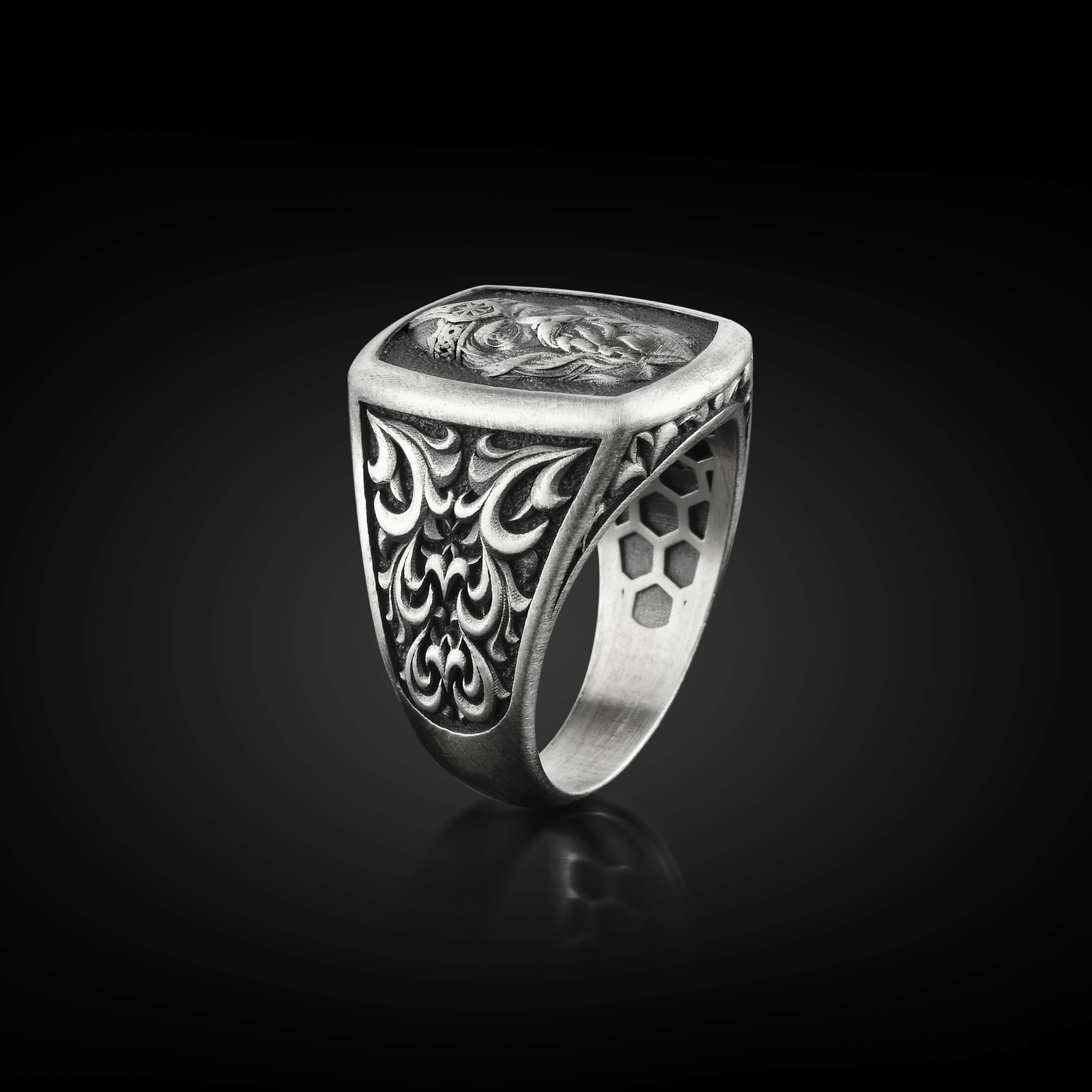 925 Sterling Silver Scandinavian Viking God Odin Odin’s Eye Mens Signet Ring