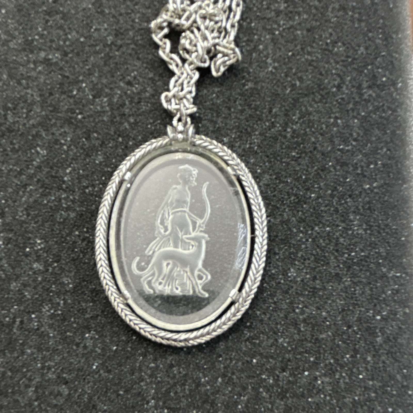 Silver Tone Rope Chain Necklace Oval Zodiac Charm Pendant, Metal, No Stone