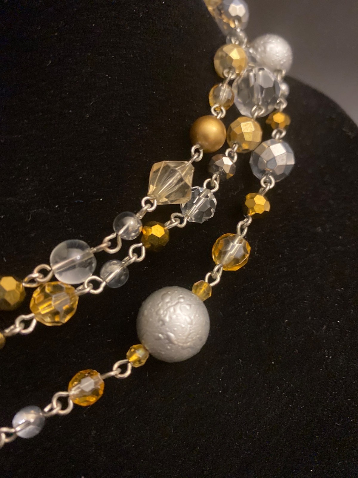 Lia Sophia Silvery Golden Amber 3-Strand Beaded Choker Necklace Formal Classy