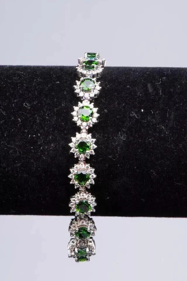 12.0 Ct Oval Cut Simulated Peridot Flower Tennis Bracelet 14K White Gold Plated