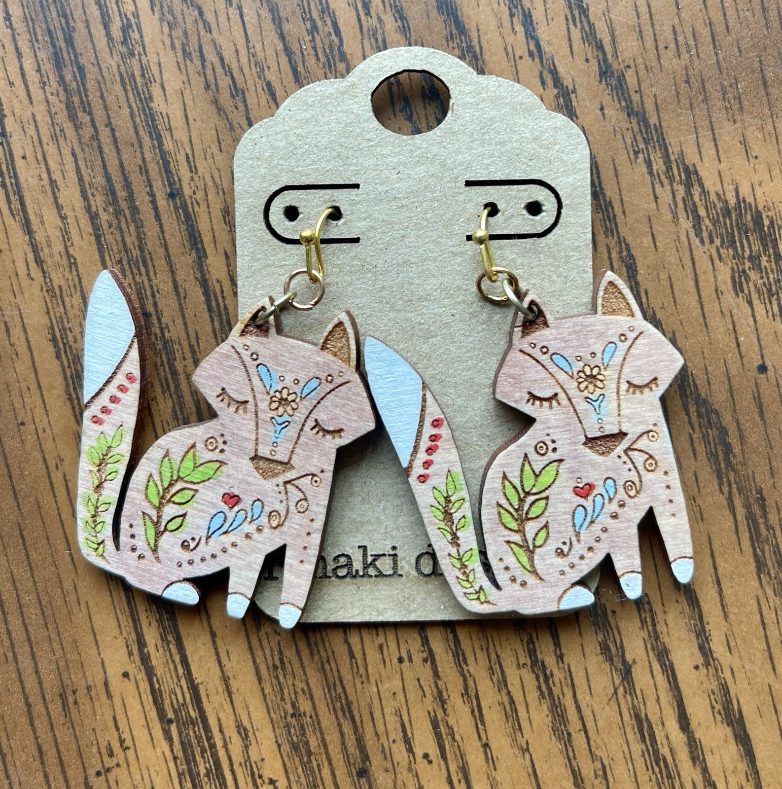 Fox Earrings rmaki designs dangle cute colorful light wood