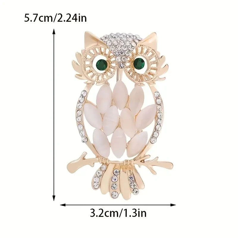 Stunning Owl Opal Brooch Elegant Rhinestone Animal Pin for Women 3.2cm x 5.7cm