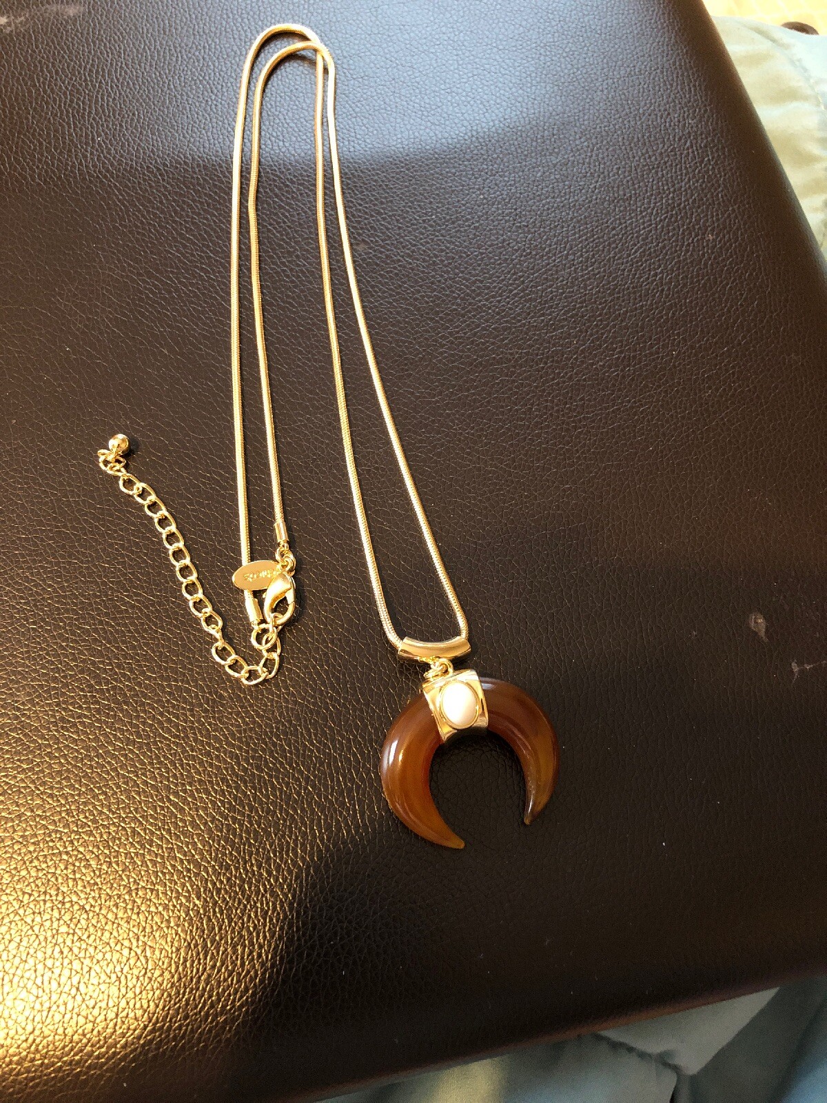 Chicos Gold Ling Necklace With Pearl Crescent Pendant
