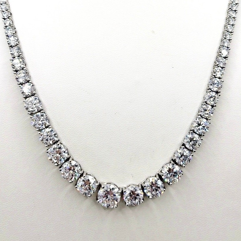 Rhodium and Silver Plated Gradient Zirconia Tennis Necklace 16”