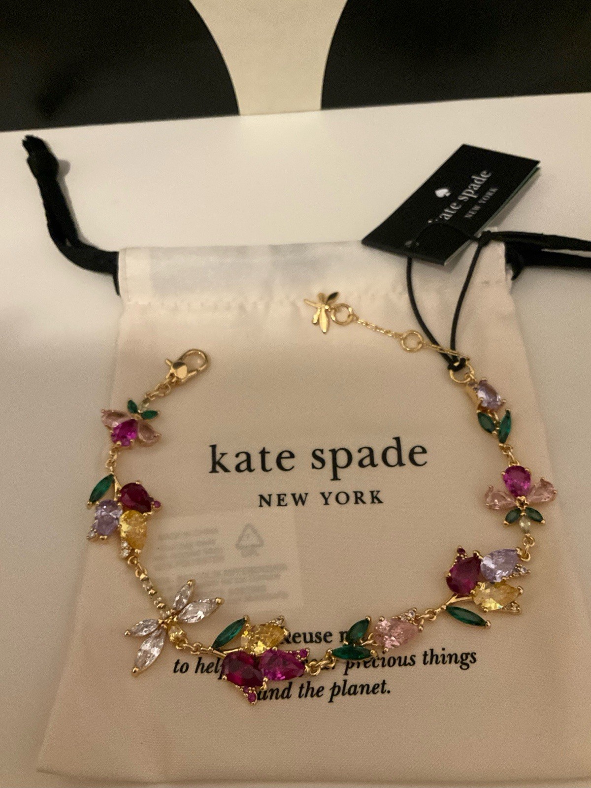 NWT Kate Spade Greenhouse Floral 12k Gold Plated CZ Crystals Bracelet