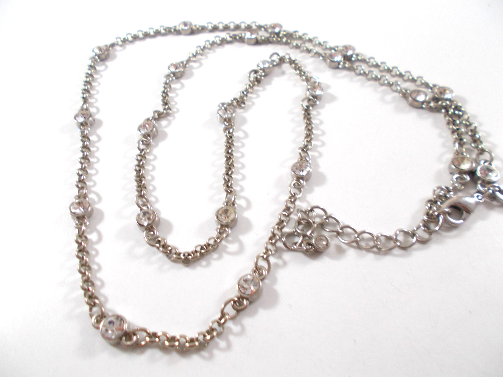 Silver Tone 26 Inch Rhinestone Station Necklace Free Shipping