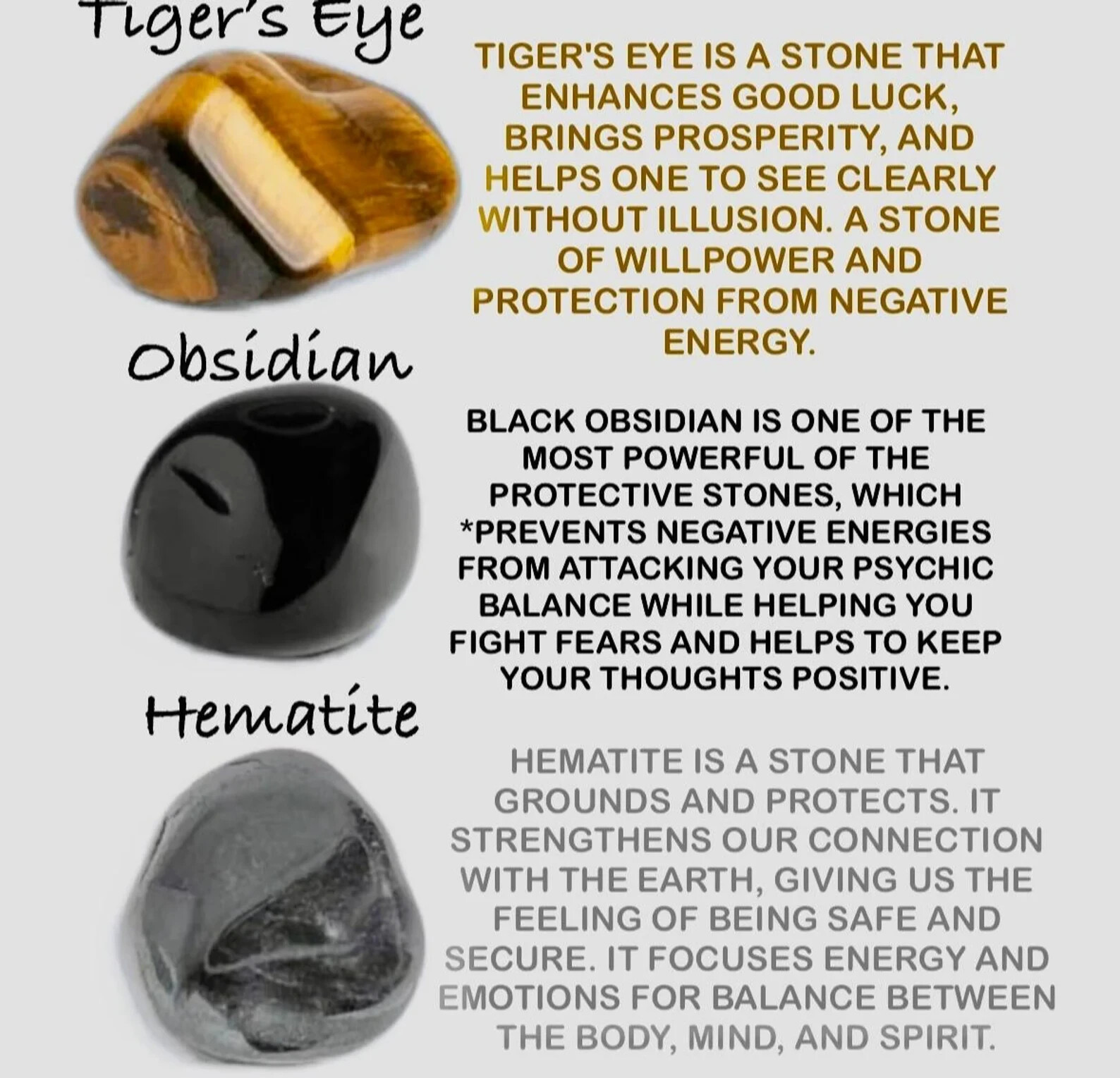 Triple Protection Obsidian Tiger Eye Hematite 8mm Beads Healing Woman Bracelet