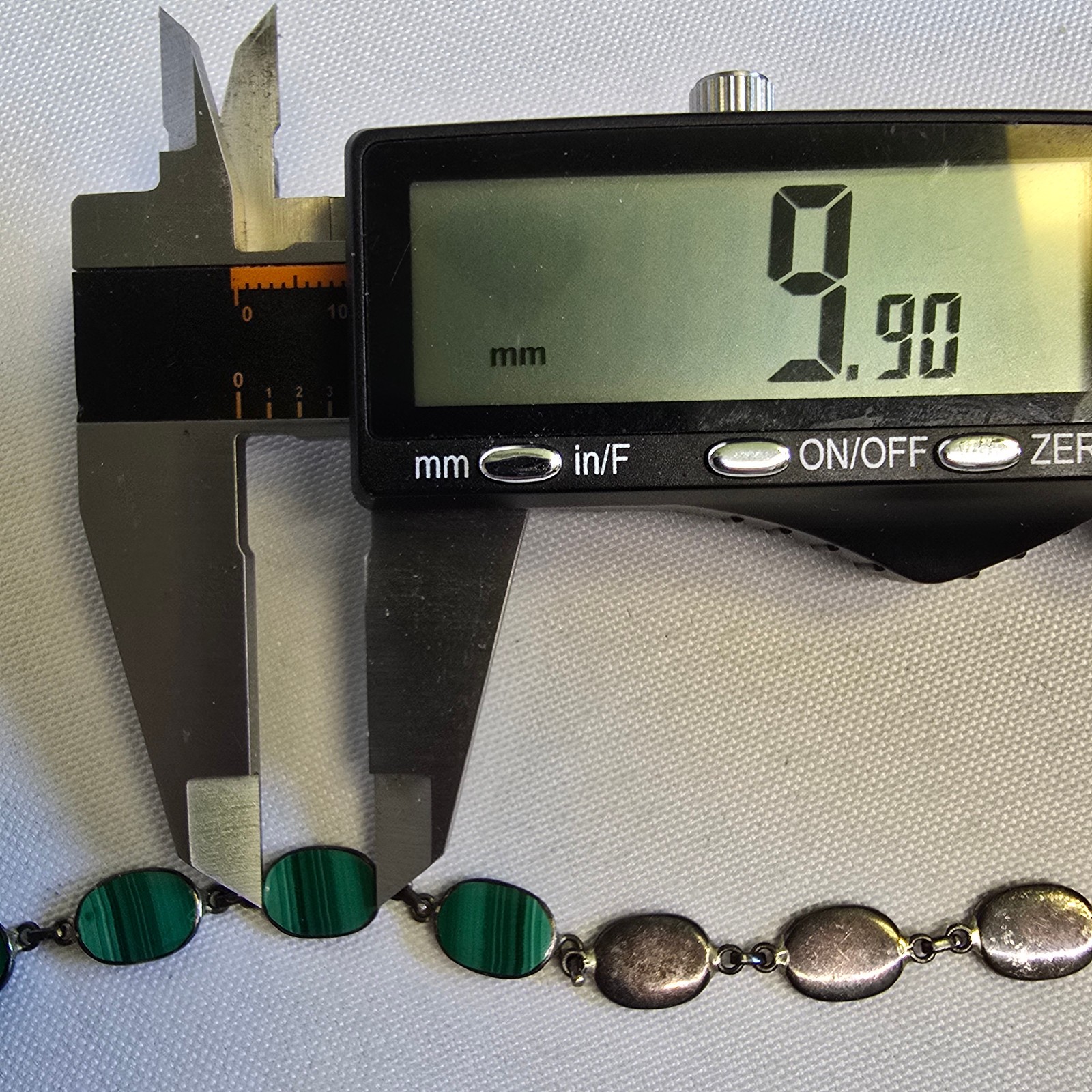 Sterling Silver Bracelet 7.4g Jewelry 7.5″ Malachite Look Unique Clasp *READ*