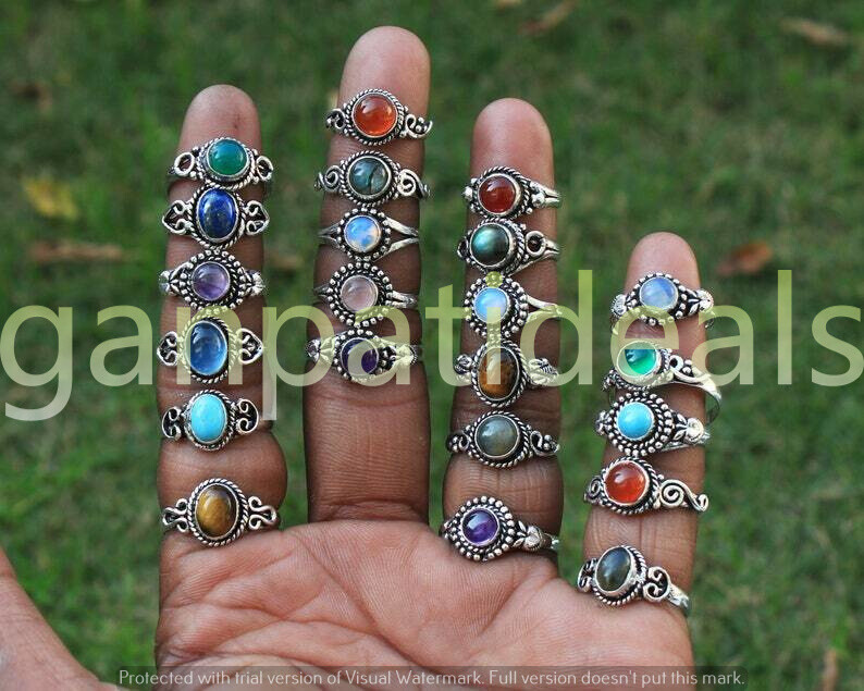 1000pcs Lot Labradorite & Mix Gemstone Rings 925 Silver Plated Jewelry For Woman