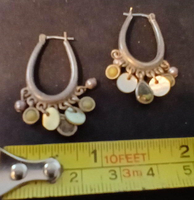 Multicolor 1.5″ Shell/Stone/Metal Pierced Earrings Silver-Tone