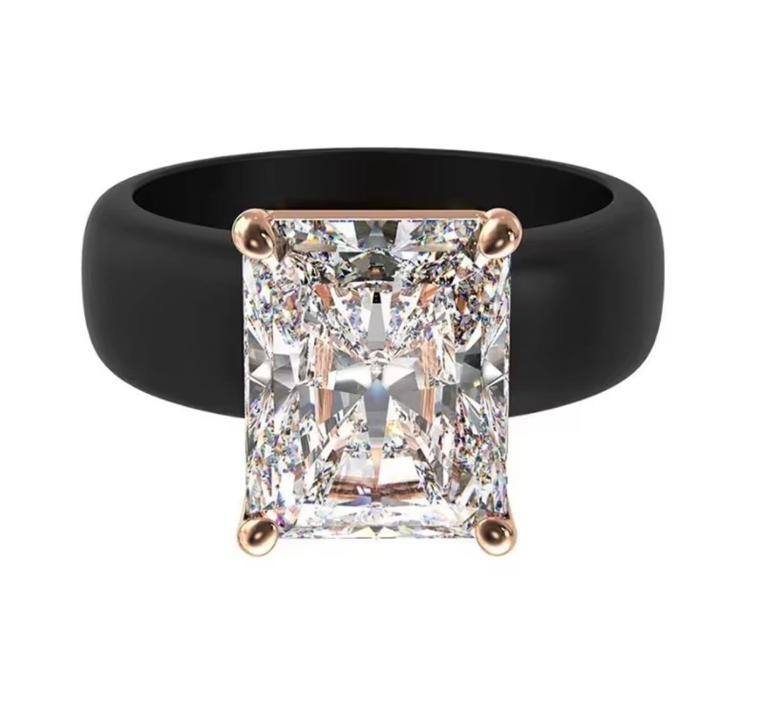 Silicone Ring Size 6 Square Princess Cut Simulated Diamond, Bangel black