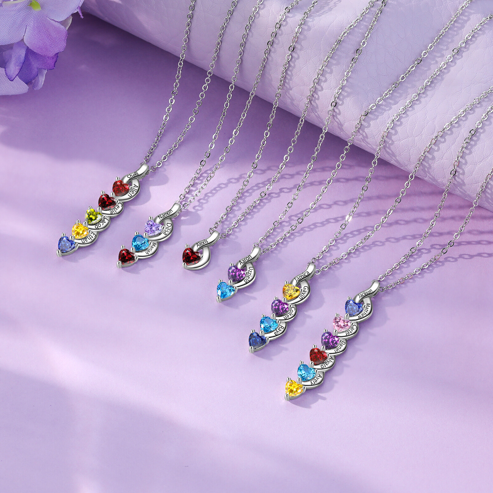 Personalized Mother’s Day Birthstone Name Necklace 1-6 Names & Birthstones