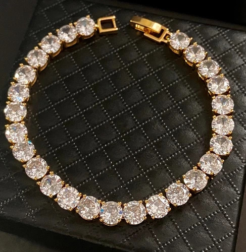 14CTW Simulated Diamond Tennis Bracelet 18k Gold Plated Wedding Jewelry Gift
