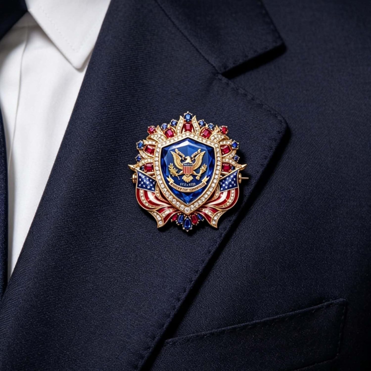 US 250th Anniversary Brooch Pin, Patriotic Bald Eagle Rhinestone Lapel Pin