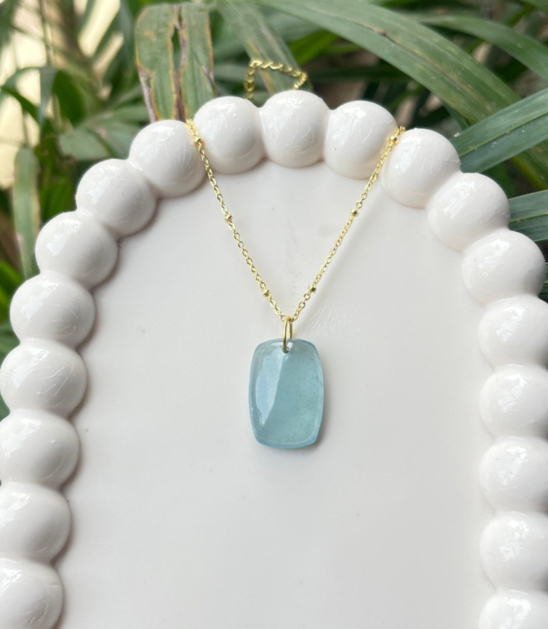 Top Quality Aquamarine Gold Plated Cable Chain Pendant Necklace Jewelry