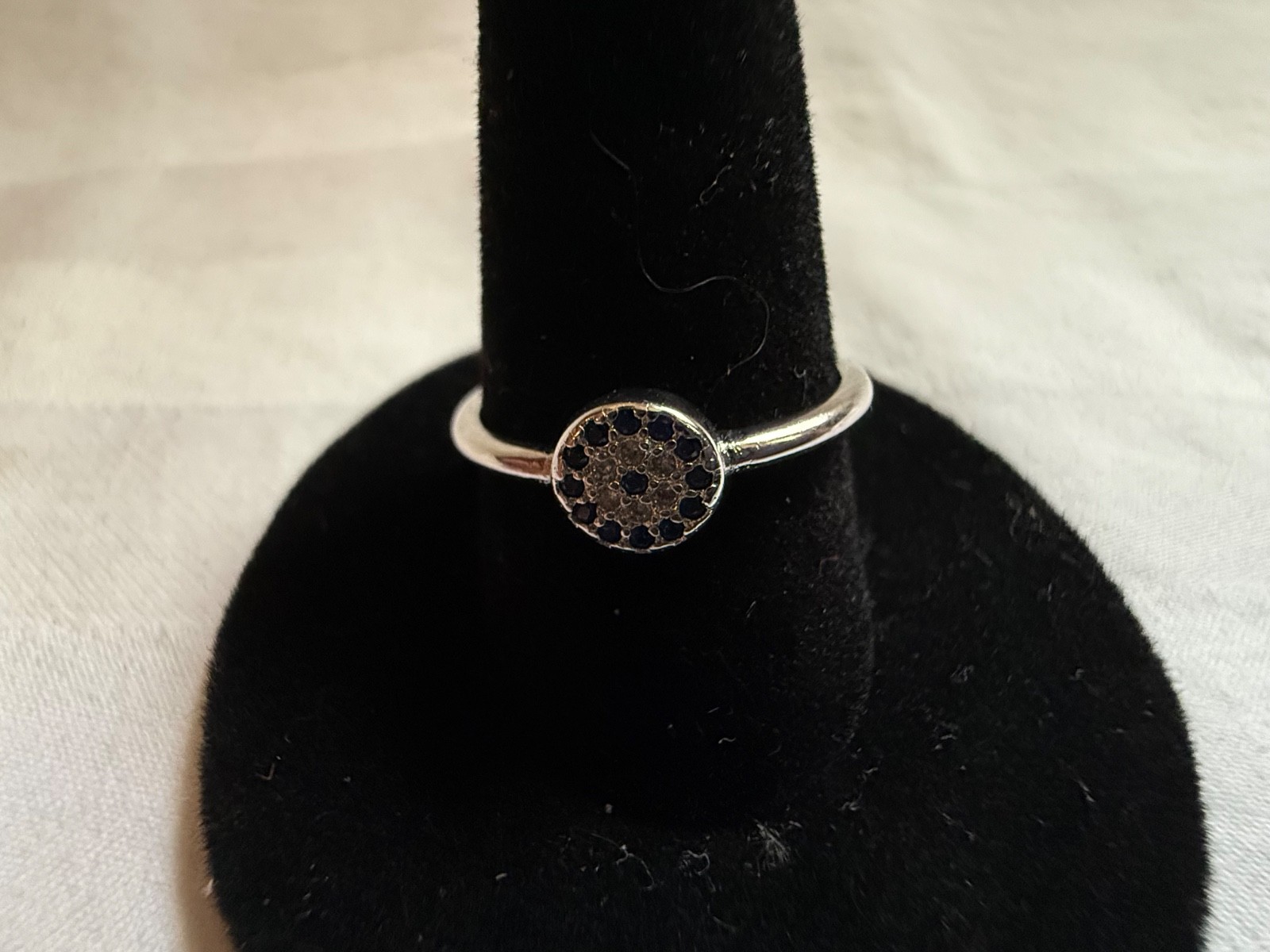 925 Sterling Silver Black & White CZ Pave Disc Adjustable Ring Modern Minimalist