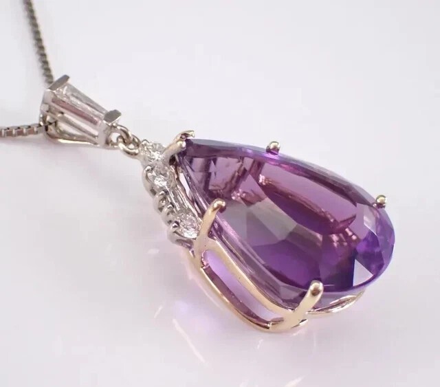 Pear Cut Simulated Purple Amethyst Pretty Pendant Chain In 14k White Gold Plated
