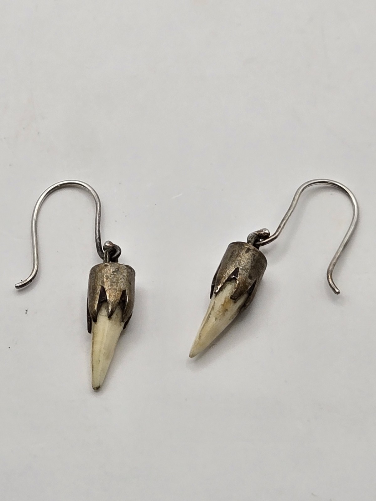 Sterling Silver Real Animal Teeth Earring Set Tribal BOHO ACID TESTED SEE PICS