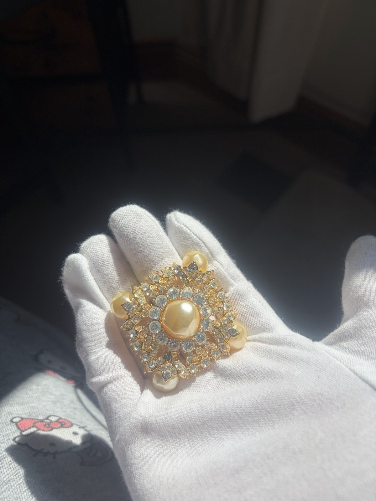Nolan Miller Glamour Collection Signed Faux Pearl & Rhinestone Brooch Pin