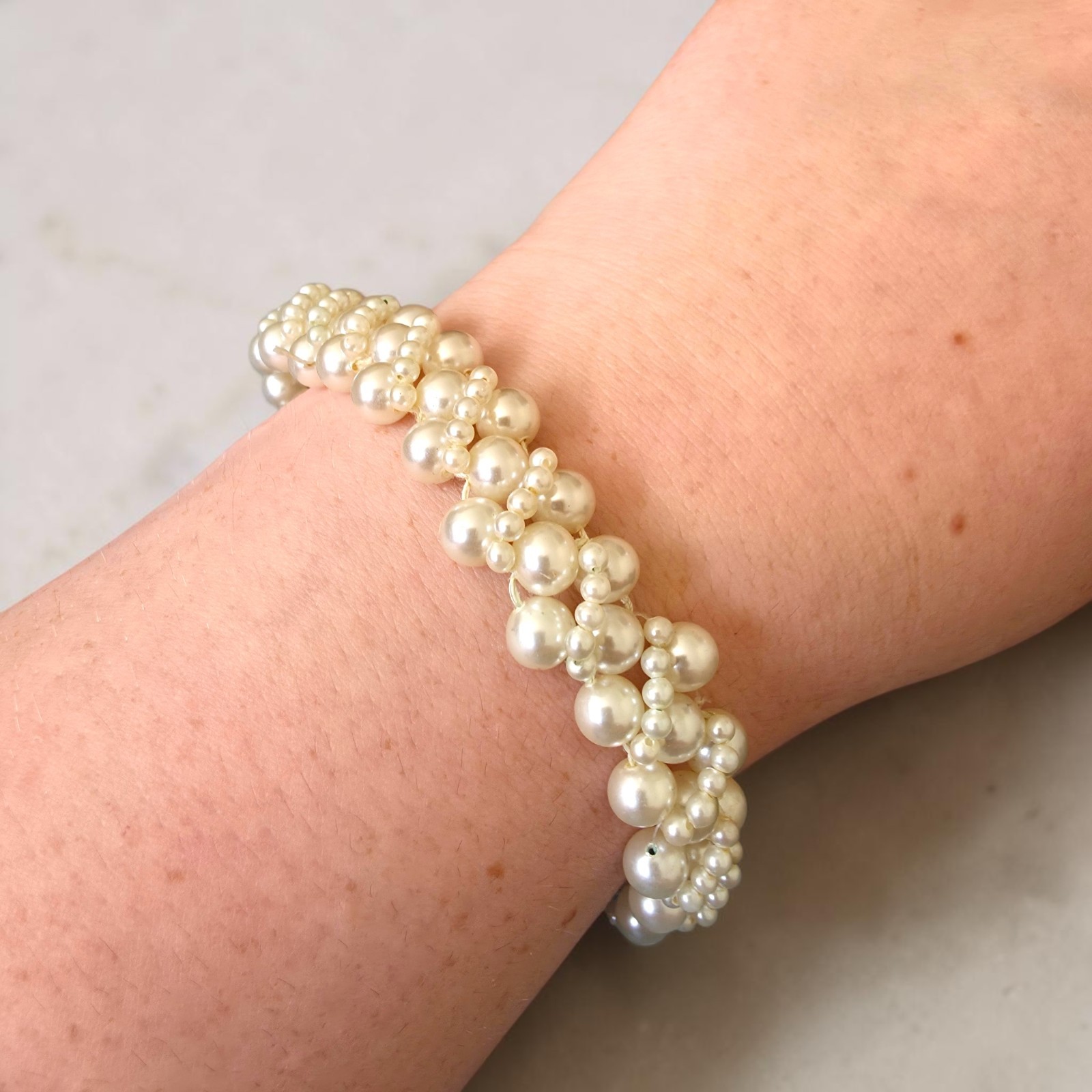 Woven Faux Pearl Garland Bracelet 19cm Vintage Bridal Style Wedding Jewellery