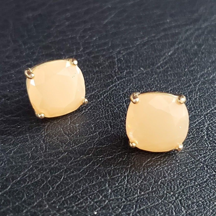 Kate Spade Pale Peach Cushion Cut Gold Tone Stud Earrings