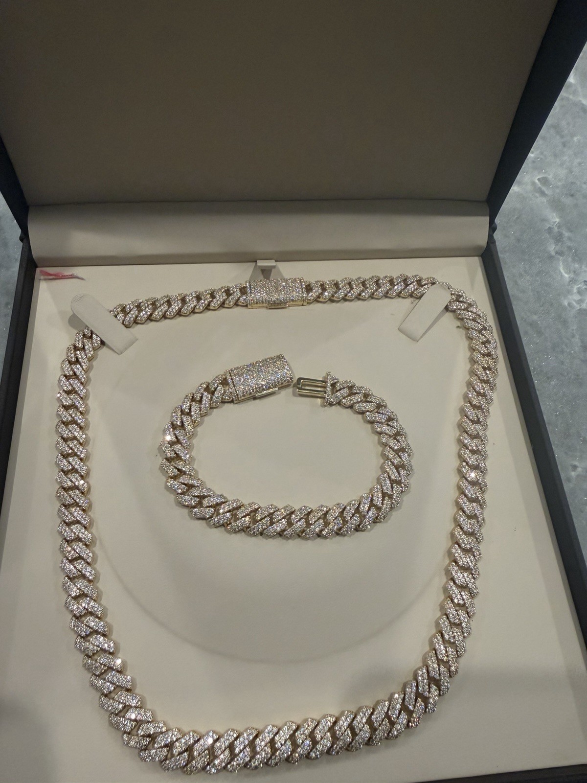 Moissanite Cuban Set Chain And Bracelet