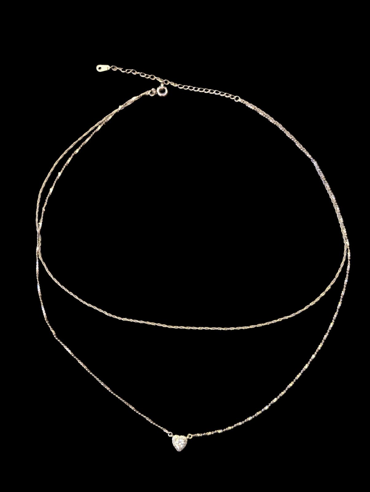 Sunstone Imports Silver Double Layered CZ Heart 5.1mm Pendant 19.25″ Necklace