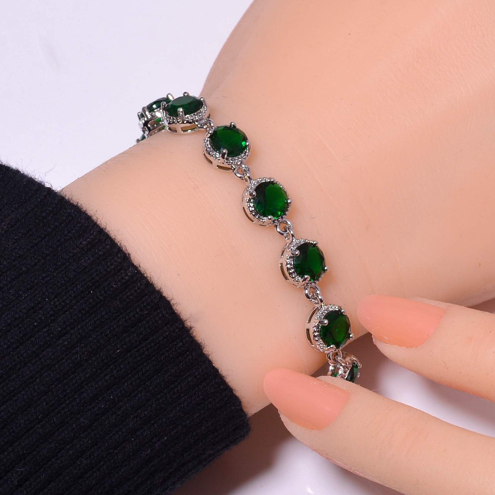 Tsavorite Gemstone 925 Sterling Silver Tennis Bracelet 7.99″ B85, Gift for her