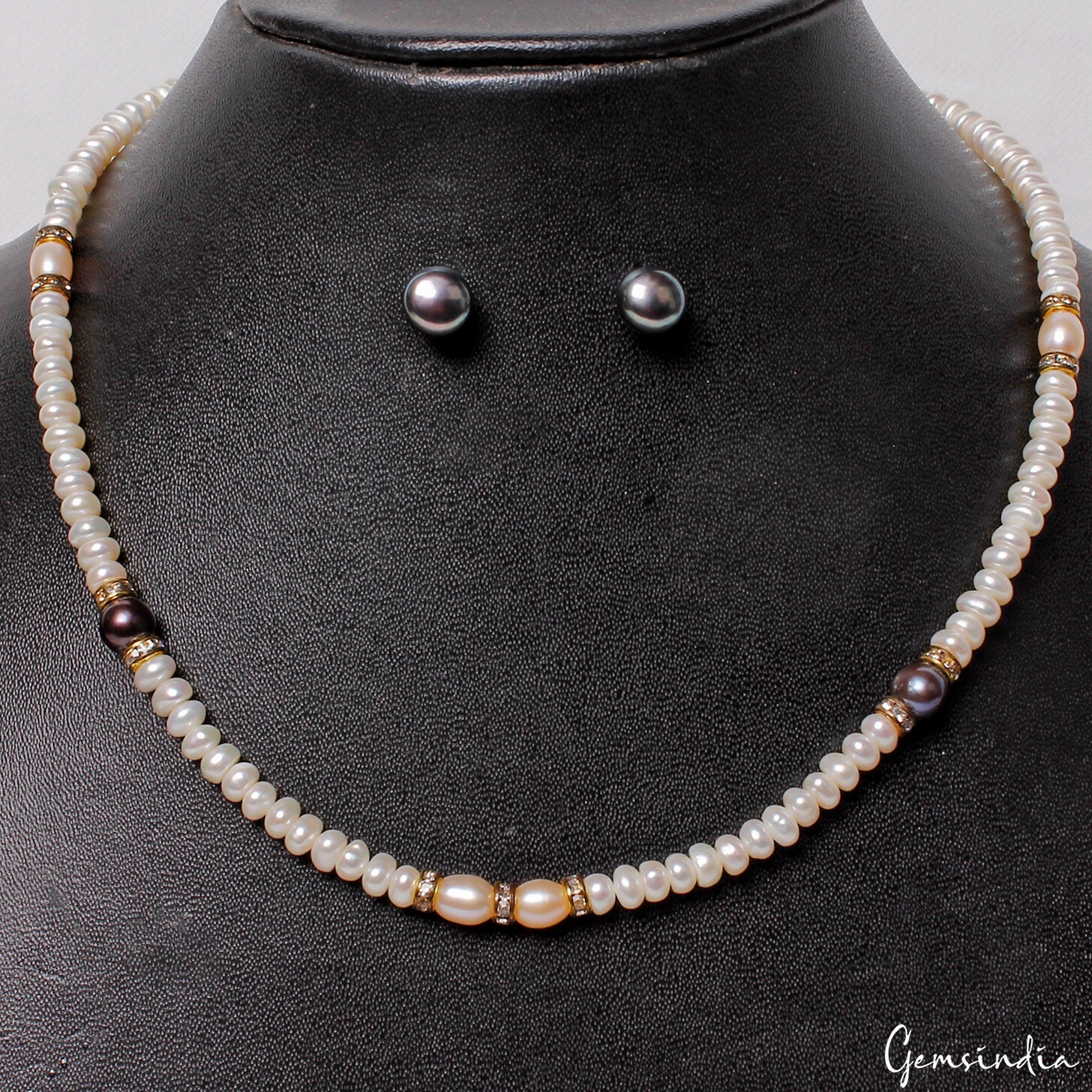 16″ Freshwater/Tahitian Peal Beaded Handmade Women Necklace jewelry w/ Ear-studs