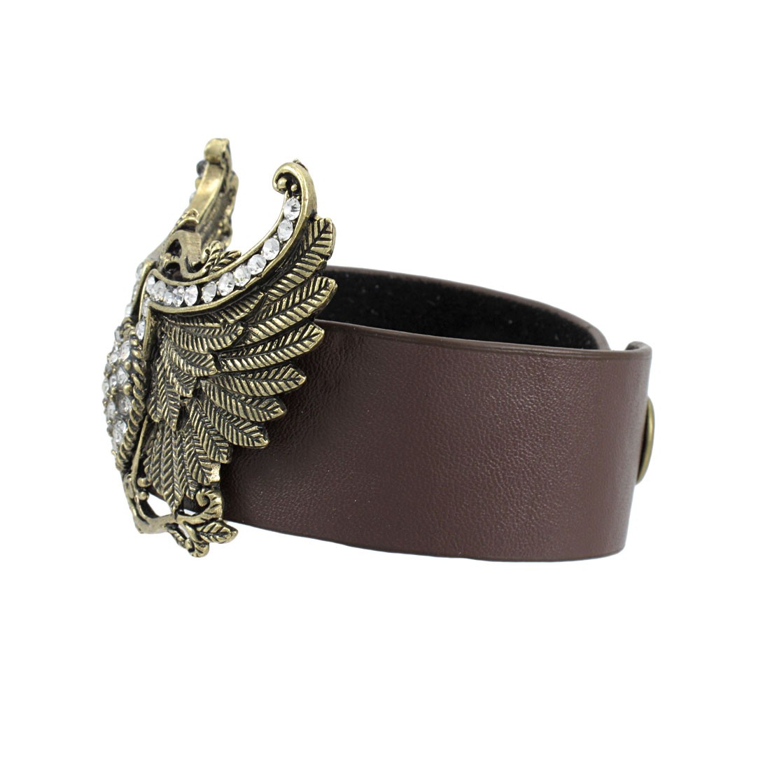 Zeckos Brown Vinyl Winged Rhinestone Heart Bracelet