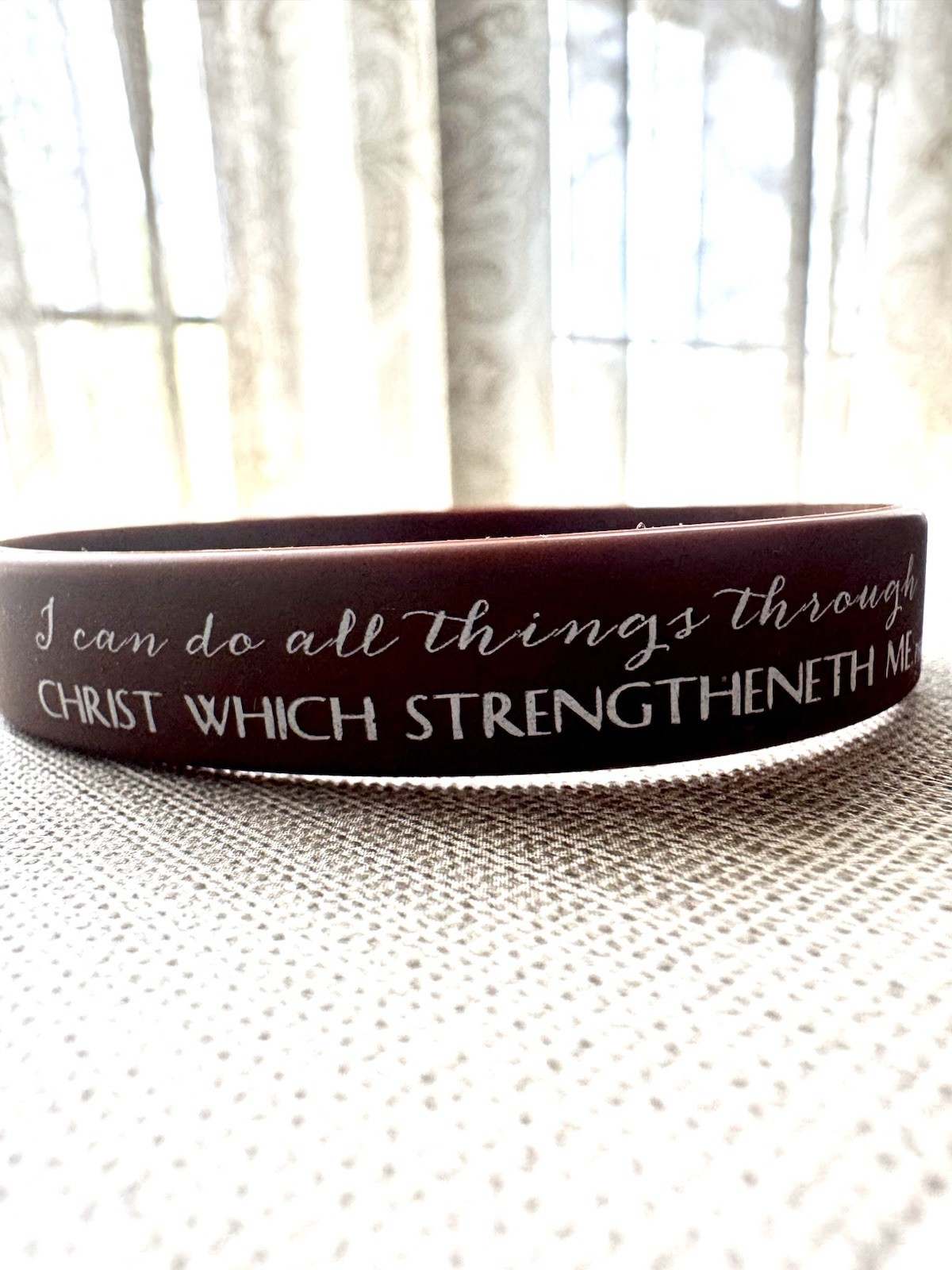 Light Brown Silicone Engraved Bible Verse Bracelet Philippians 4:13