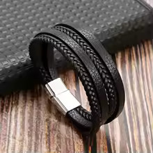 Men’s Braided Leather Bracelet Multilayer Rope Magnetic Clasp Punk Jewelry