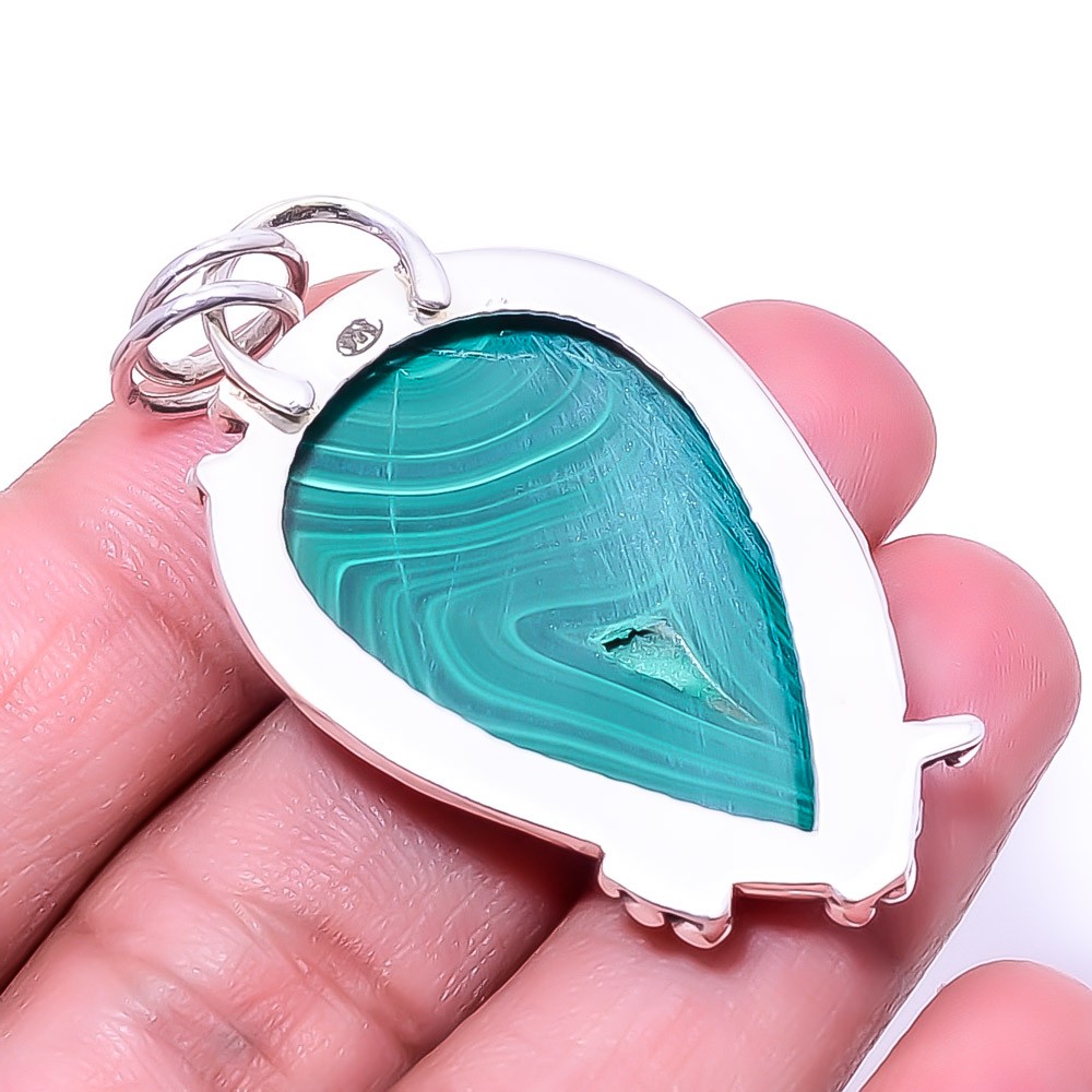Natural Malachite – Congo Gemstone 925 Sterling Silver Pendant 2.03″ P946125854