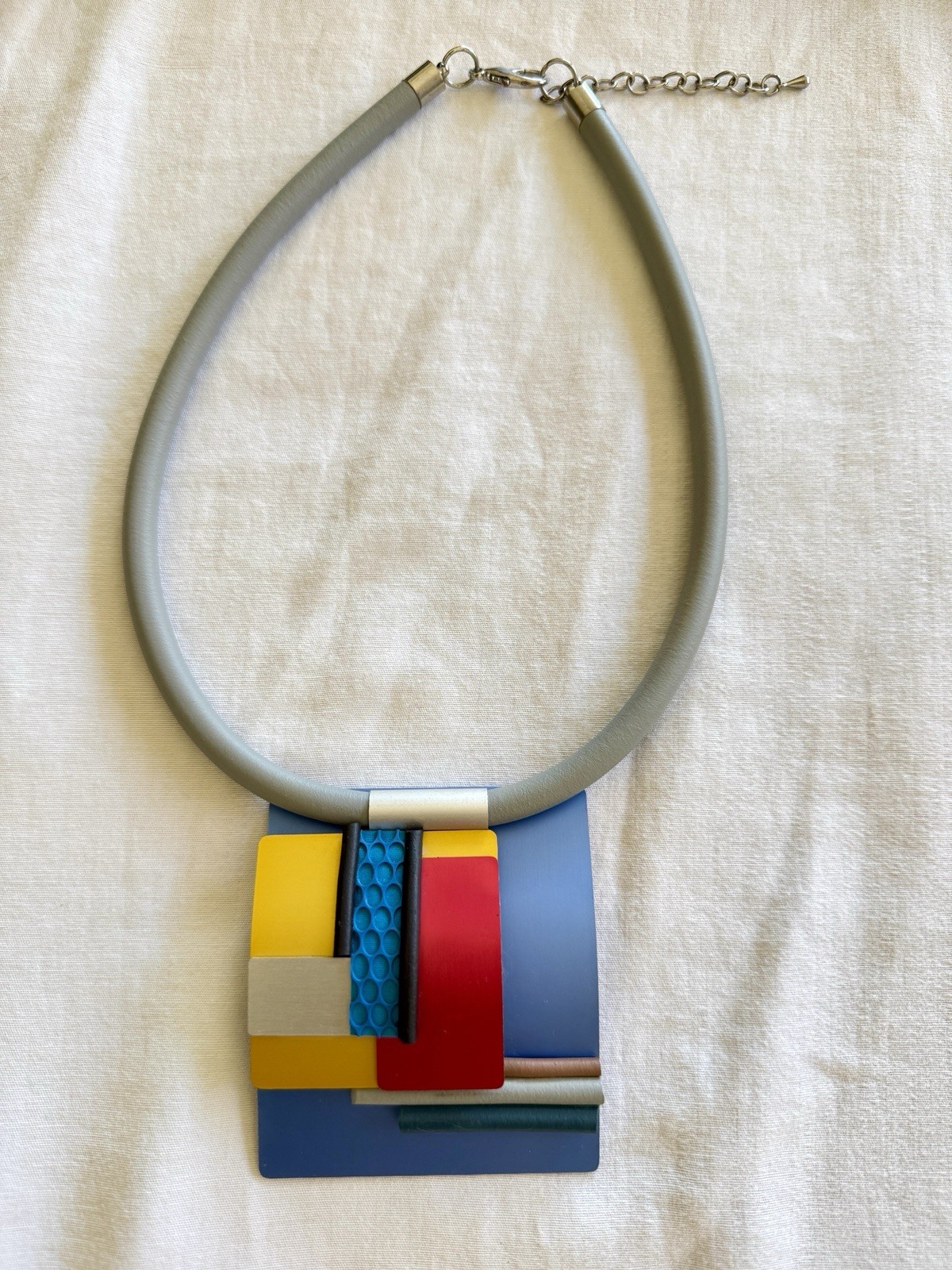 Christina Brampti Necklace Colorful Textured Abstract Art Pendant Rubber Cord