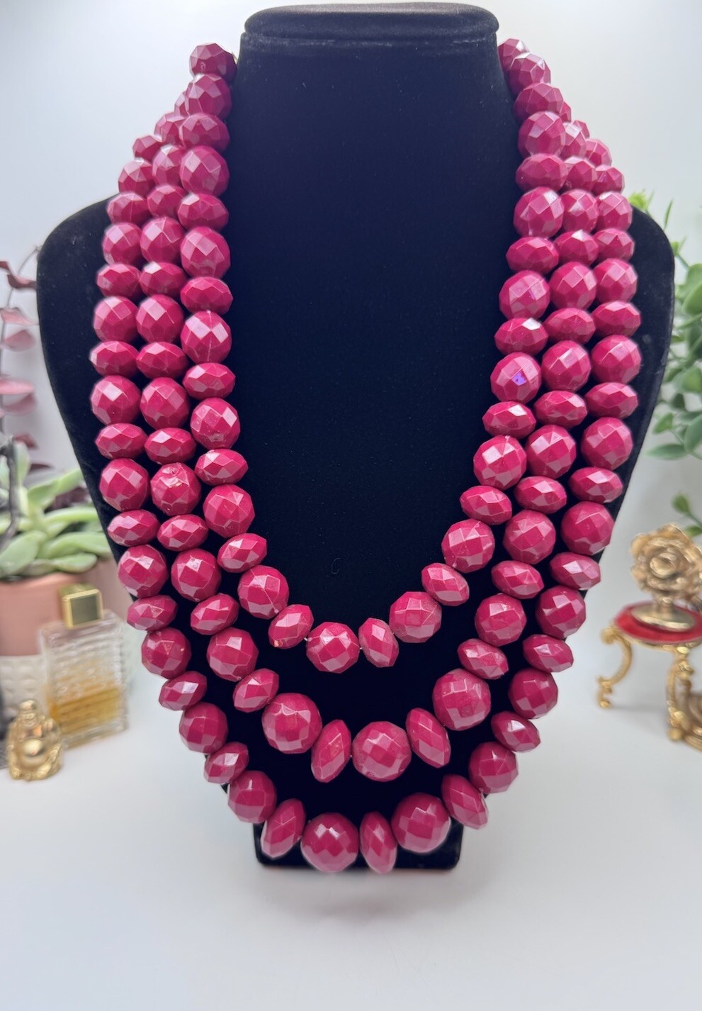 Sugarfix Burgundy Faceted Beaded Necklace Multi Strand Adjustable Layered 20″