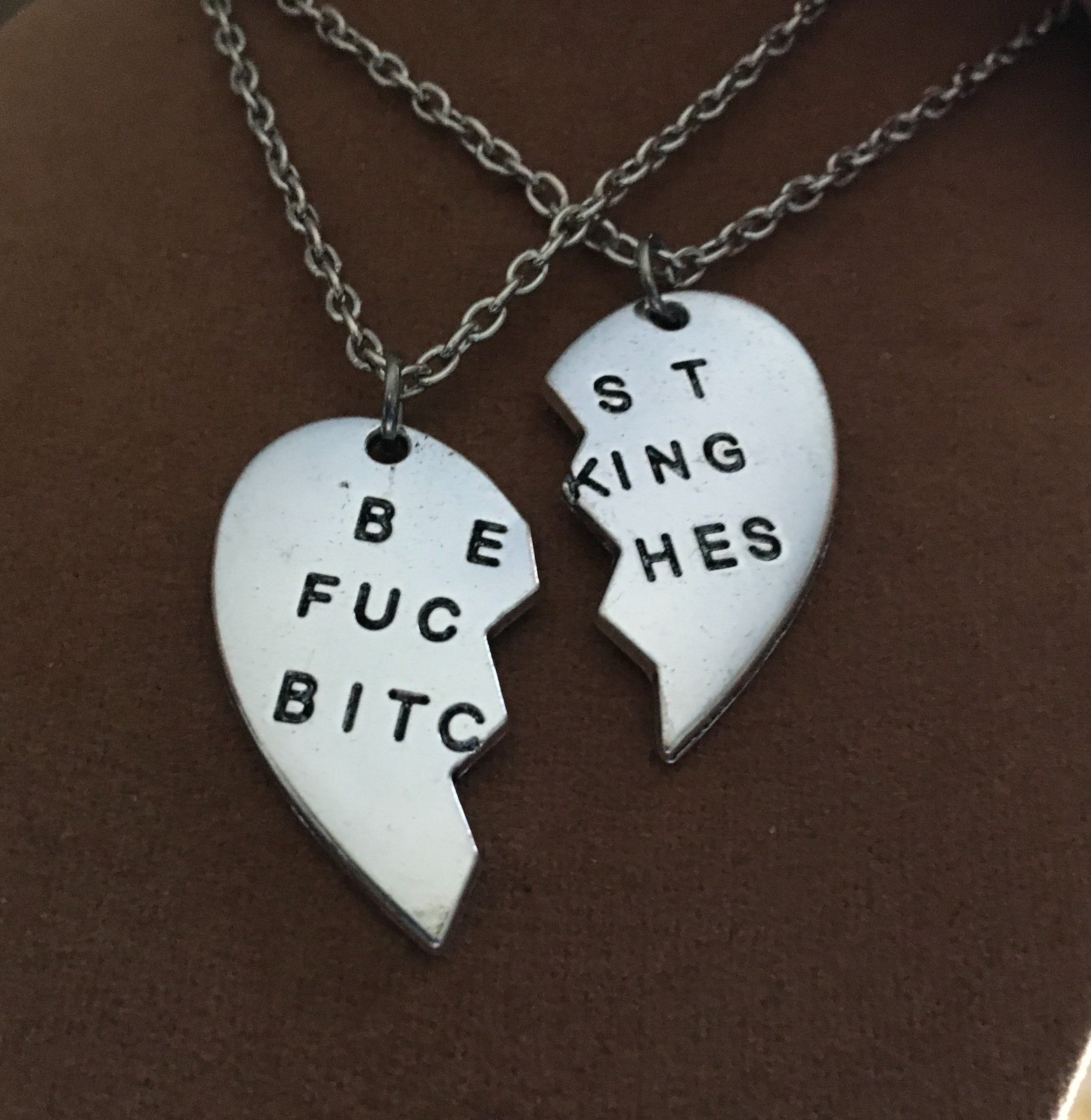 BEST F**CKING BITCHES – NAUGHTY WORDS STATEMENT -2 PENDANTS 24″ Chains – New