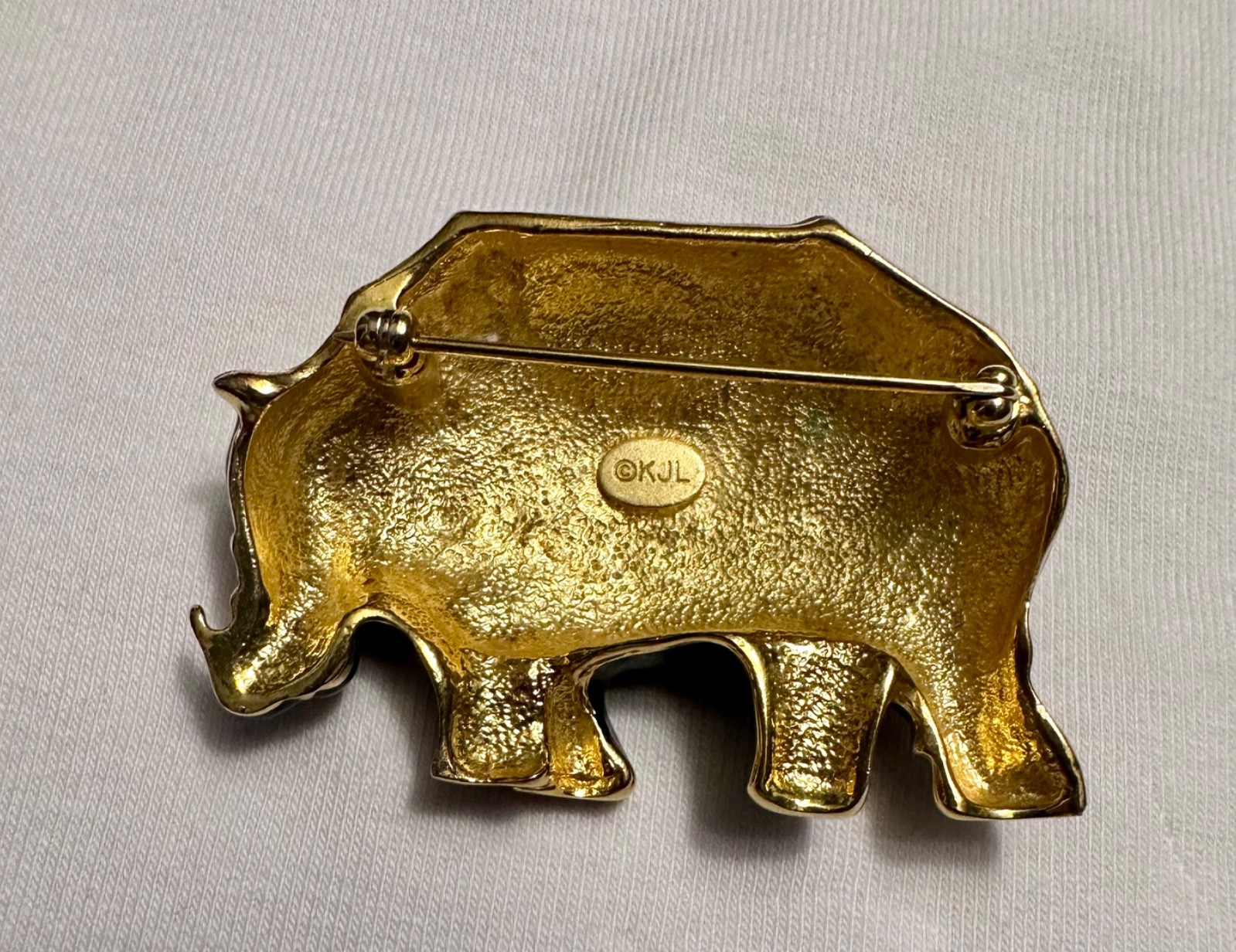 Kenneth Jay Lane KJL VTG Figural Rhino Rhinoceros Designer Signed Brooch Pin