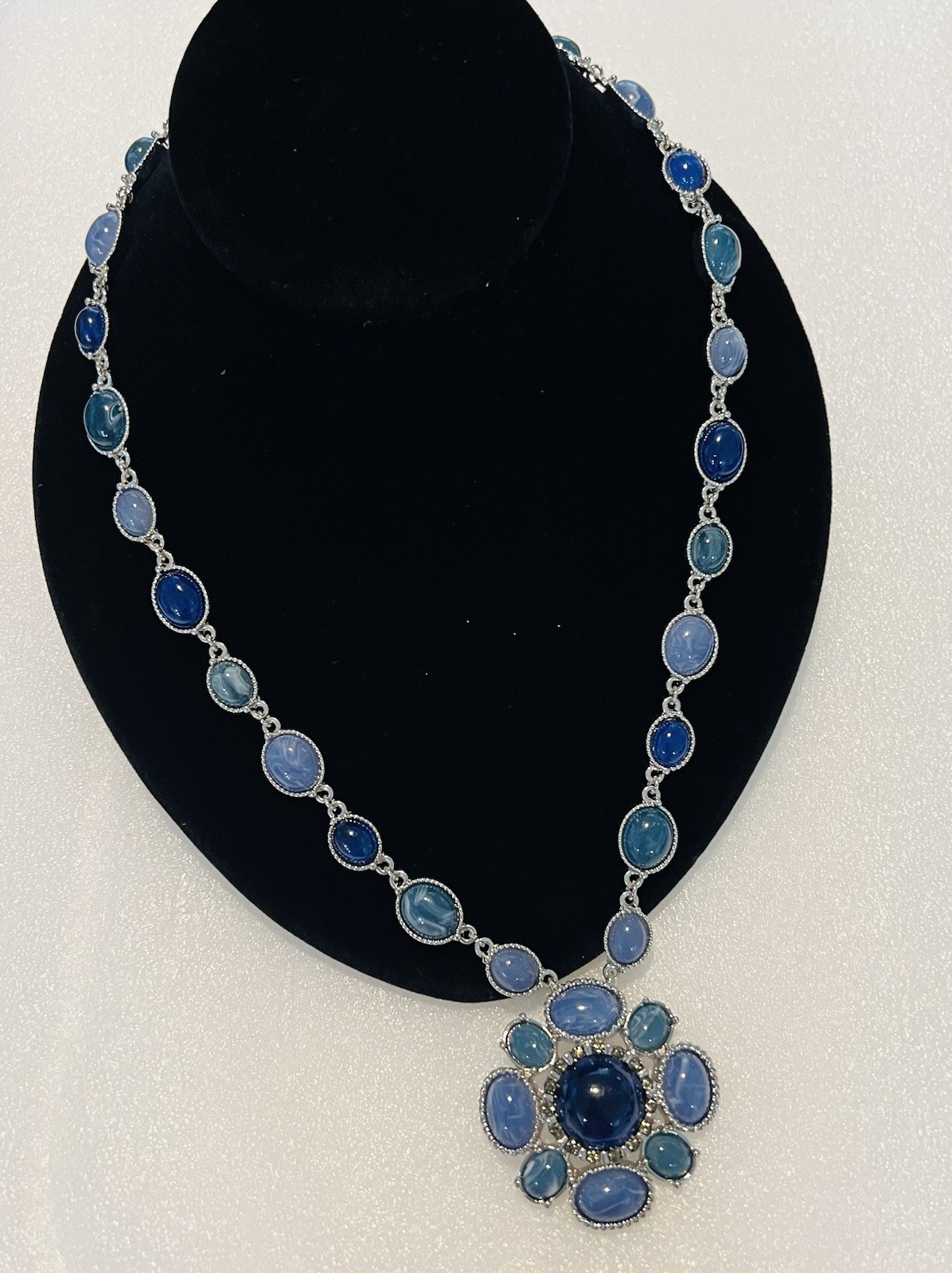 Talbots Blue Faux Stone Cabochon Statement Necklace Vintage Style
