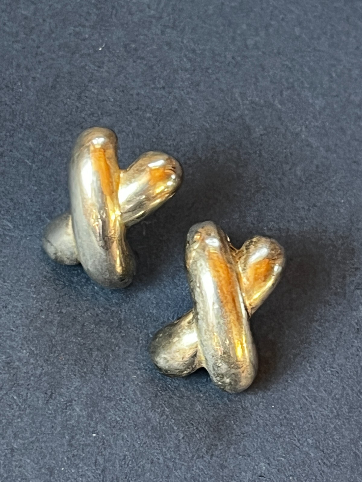 Silvertone Curved X Post Earrings for Pierced Ears – 0.75 x nearly 0.5 inches –