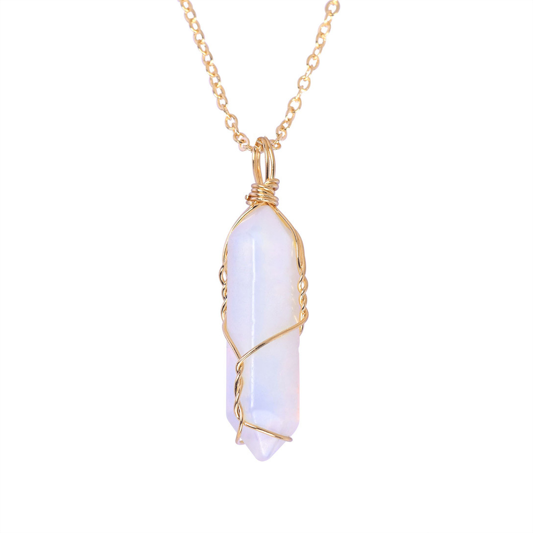 Natural Gemstone Chakra Stone Pendant Energy Healing Crystal with Chain Necklace
