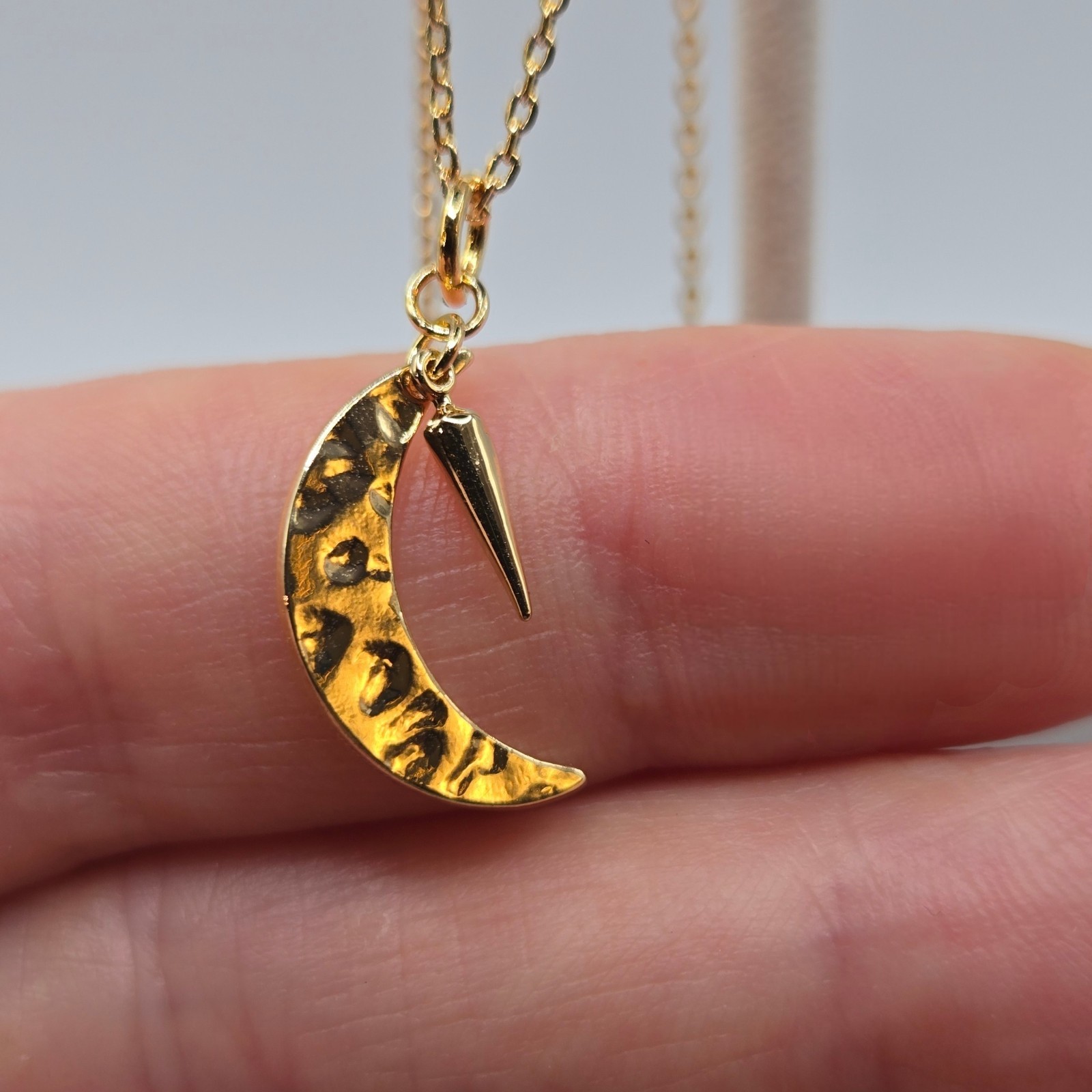 Gold Dainty Crescent Moon Spike Charm Necklace Boutique Brand Gold Plated Brass